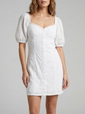 Gap White Peasant Eyelet Puff Sleeve Cotton Dress Size Small